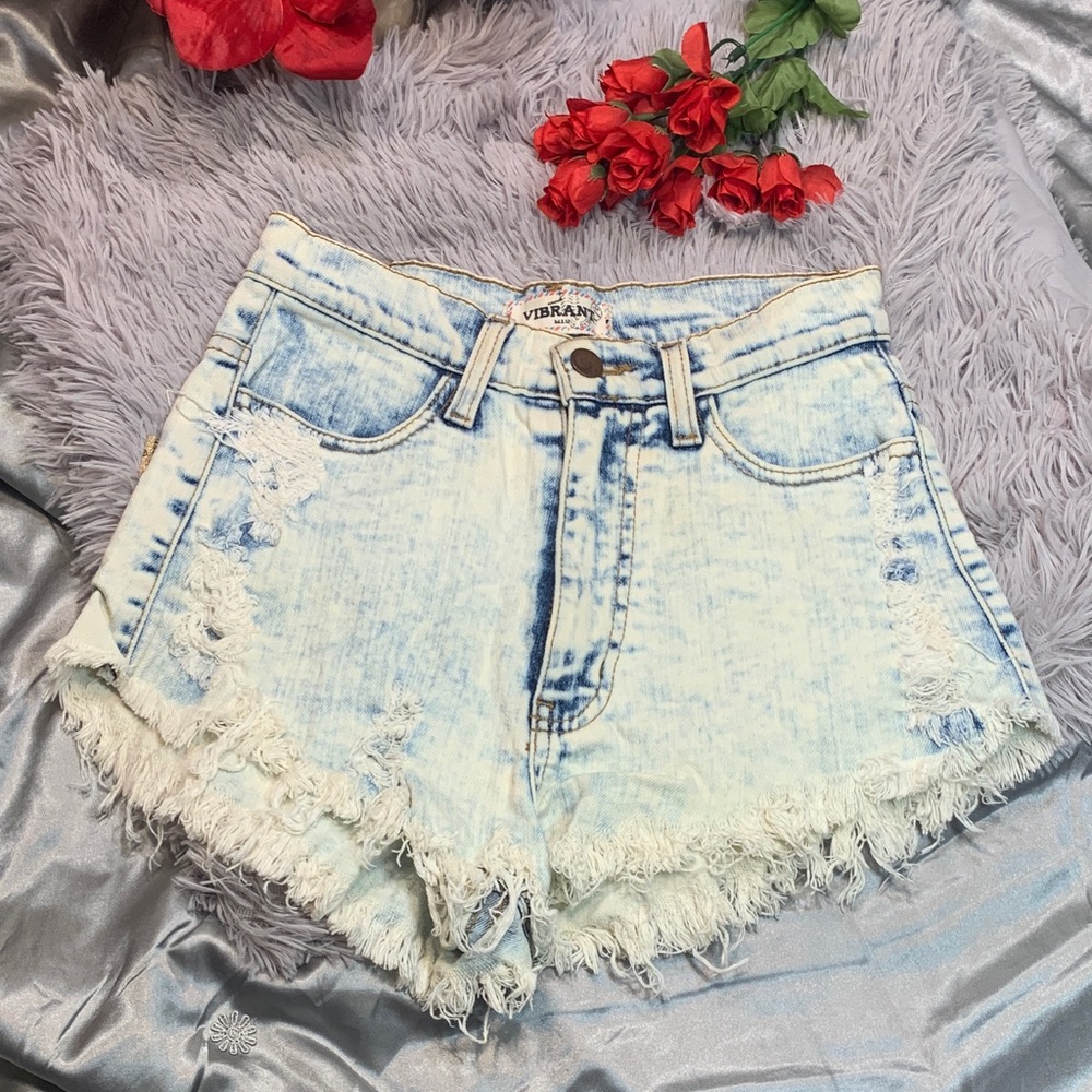 🌹Vibrant • EUC Light Blue Acid-Wash Distressed High-Rise Jean Shorts